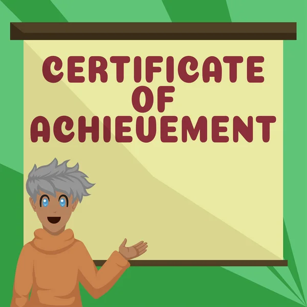 Підпис Відображає Сертифікат Досягнень Слово Написане Сертифікаті Людина Зроблена Виключно — стокове фото