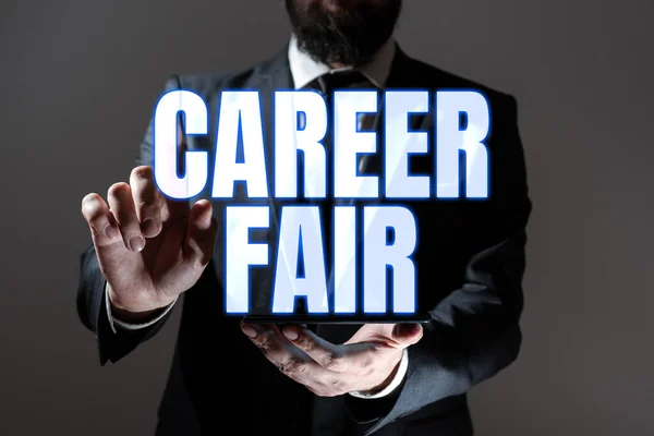 Texto Caligrafia Career Fair Conceito Negócio Evento Que Candidatos Emprego — Fotografia de Stock