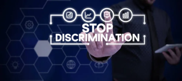 Teks Keterangan Yang Menyajikan Stop Discrimination Konsep Yang Berarti Mencegah — Stok Foto