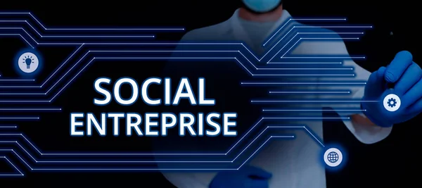 Znak Tekstowy Pokazujący Przedsiębiorczość Społeczną Koncepcja Oznacza Biznes Który Zarabia — Zdjęcie stockowe