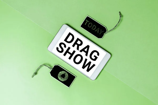 Text Bildtext Presenterar Drag Show Konceptuell Foto Tävlingsevenemang Där Två — Stockfoto