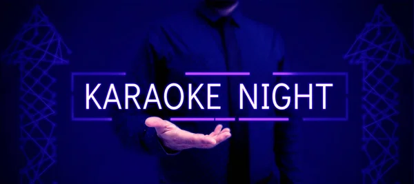 Hand writing sign Karaoke Night, Business concept Entertainment singing along instrumental music played by a machine