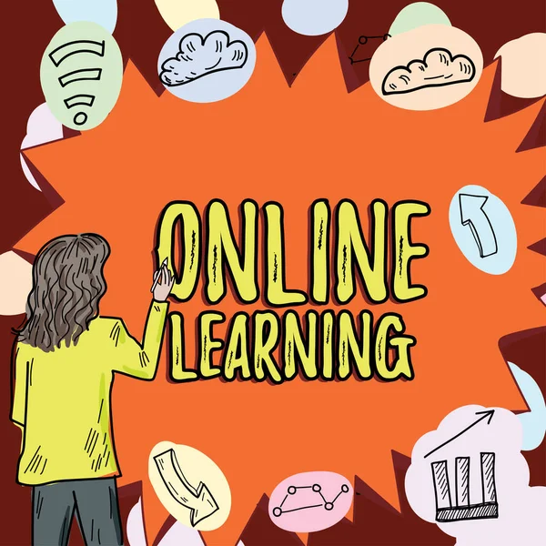 Text Bildtext Presenterar Online Learning Internet Concept Larning Med Hjälp — Stockfoto