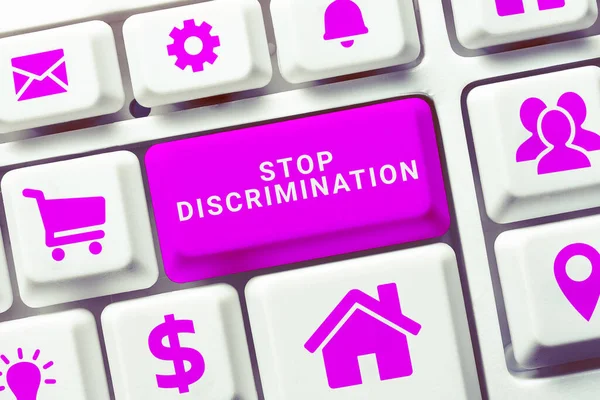 Sinal Escrita Manual Stop Discrimination Visão Geral Negócio Prevenir Escavação — Fotografia de Stock