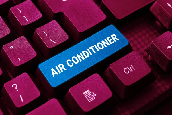 Szöveges Felirat Amely Bemutatja Légkondicionálót Levegő Mosására Valamint Páratartalmának Hőmérsékletének — Stock Fotó