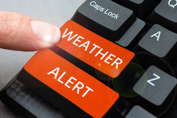 Tanda Yang Menunjukkan Weather Alert Pendekatan Bisnis Peringatan Mendesak Tentang — Stok Foto