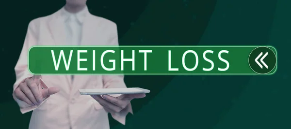 Textzeichen Mit Gewichtsverlust Geschäftsidee Verringerung Der Körperflüssigkeit Muskelmasse Reduzieren Fett — Stockfoto