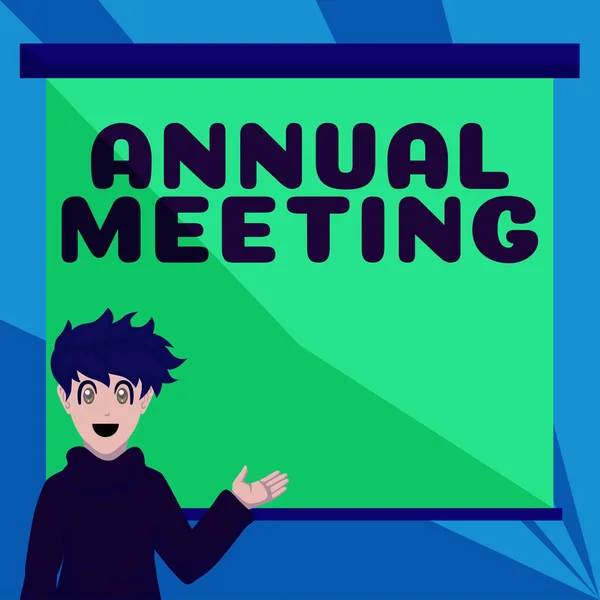 Handschrifttekst Jaarvergadering Business Showcase Jaarlijkse Bijeenkomst Van Een Organisatie Geïnteresseerde — Stockfoto