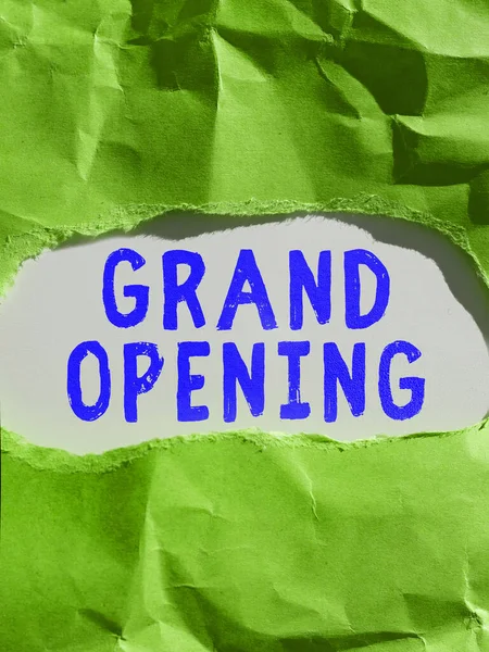 Teken Het Weergeven Van Grand Opening Woord Geschreven Lint Knippen — Stockfoto