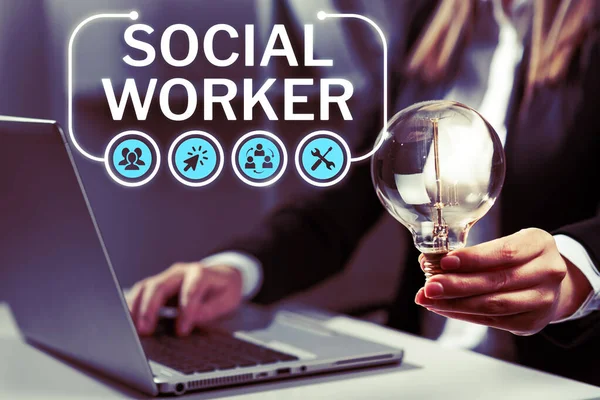 Señal Que Muestra Trabajador Social Palabra Ayuda Personas Del Estado — Foto de Stock