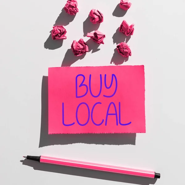 Bildunterschrift Großansicht Des Bildes Mit Der Bildunterschrift Buy Local Business — Stockfoto