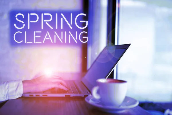 Text Showing Inspiration Spring Cleaning Concept Meaning Practice Thoroughly Cleaning — Stock Photo, Image