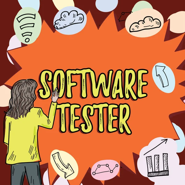Text Sign Showing Software Tester Business Showcase Implemented Protect Software — Stock Photo, Image