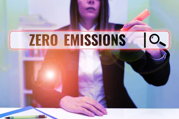 Legenda Conceitual Zero Emissões Abordagem Empresarial Não Emite Resíduos Que — Fotografia de Stock