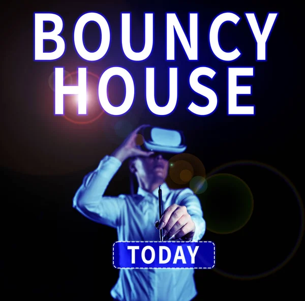 Ręczne Pisanie Znaku Bouncy House Internet Concept Zautomatyzowany Program Który — Zdjęcie stockowe