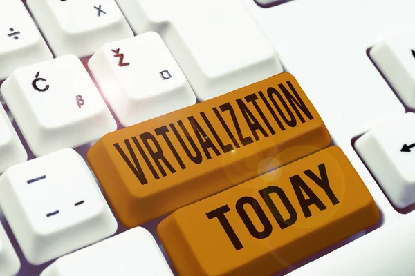 Sign Exibindo Virtualização Conceito Que Significa Aplicação Ambiente Virtual Para — Fotografia de Stock