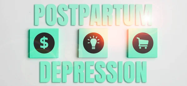 Text showing inspiration Postpartum Depression, Concept meaning a mood disorder involving intense depression after giving birth