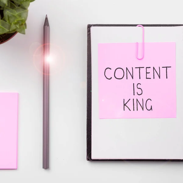 Konceptuell Bildtext Content King Business Showcase Innehållet Kärnan Dagens Marknadsföringsstrategier — Stockfoto