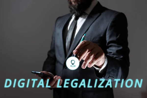 Didascalia Testo Che Presenta Legalizzazione Digitale Parola Accompagnato Dalla Tecnologia — Foto Stock