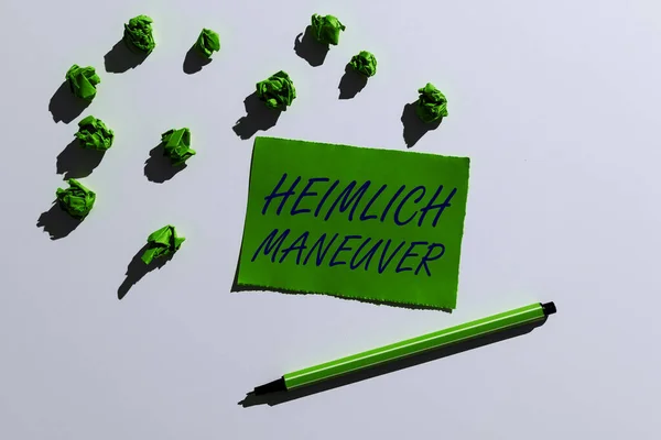 Tekstbord Met Heimlich Maneuver Begrip Betekent Toepassing Van Opwaartse Druk — Stockfoto