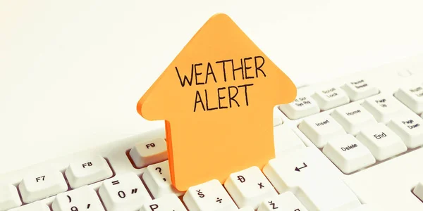 Tanda Teks Menunjukkan Weather Alert Pendekatan Bisnis Peringatan Mendesak Tentang — Stok Foto