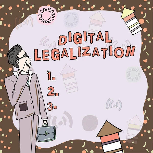 Tekst Pokazujący Inspirację Legalizacja Cyfrowa Słowo Dla Towarzyszy Technologii Lub — Zdjęcie stockowe
