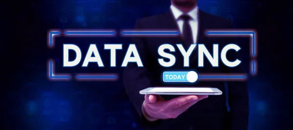 Sign Weergeven Van Data Sync Business Concept Gegevens Die Continu — Stockfoto