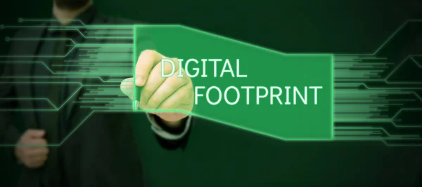 Conceptual Caption Digital Footprint Ikhtisar Bisnis Menggunakan Teknologi Digital Untuk — Stok Foto