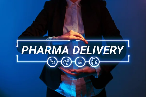 Podepsat Zobrazení Pharma Delivery Obchodní Nápad Dostat Své Recepty Mailem — Stock fotografie