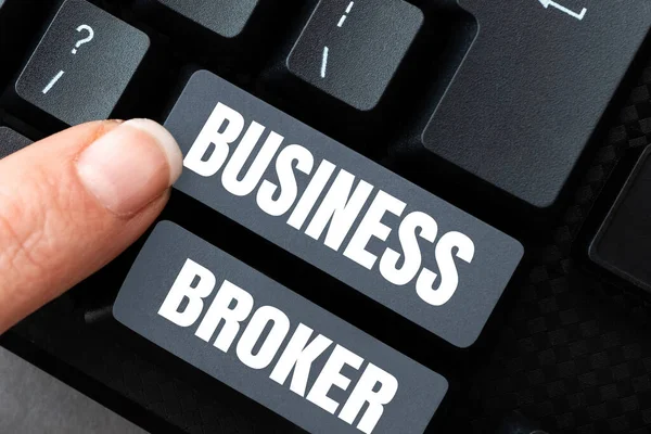 Texto Mostrando Inspiração Business Broker Conceito Negócio Publicando Conteúdo Forma — Fotografia de Stock