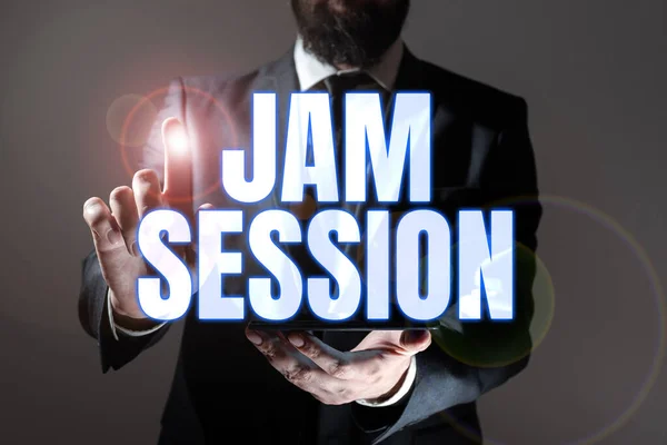 Tekst Weergeven Jam Session Concept Betekent Geïmproviseerde Uitvoering Door Een — Stockfoto