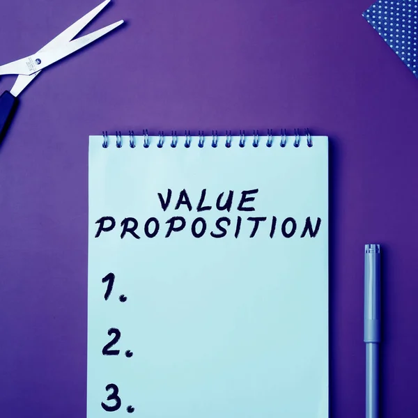 Podpis Tekstowy Prezentujący Value Proposition Concept Oznacza Usługę Uczynić Firmę — Zdjęcie stockowe