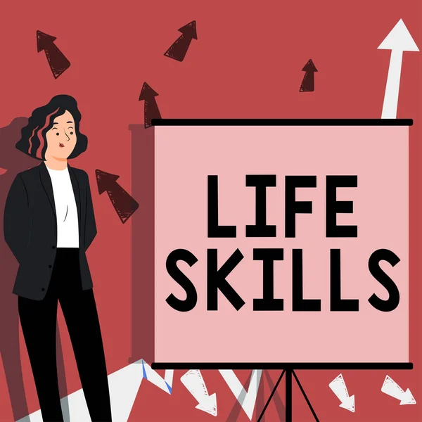 Znak Tekstowy Pokazujący Umiejętności Życiowe Podejście Biznesowe Które Jest Konieczne — Zdjęcie stockowe