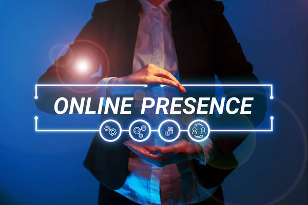 Text sign showing Online Presence, Business approach existence of someone that can be found via an online search