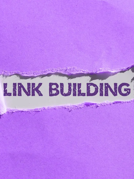 Bildunterschrift Präsentation Von Link Building Internet Konzept Seo Term Exchange — Stockfoto