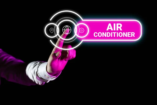 文字显示的灵感空调机 商业展示设备清洗空气和控制其湿度和温度 — 图库照片