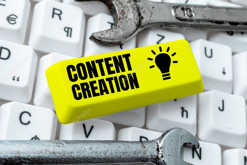 Writing displaying text Content Creation, Conceptual photo contribution of information to any digital media