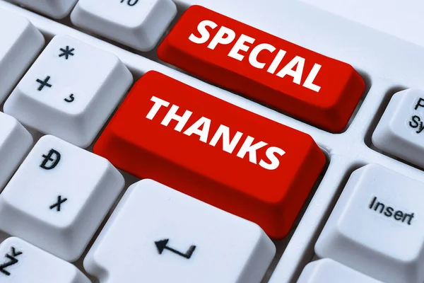 Sinal Texto Mostrando Agradecimentos Especiais Palavra Para Expressão Apreço Gratidão — Fotografia de Stock