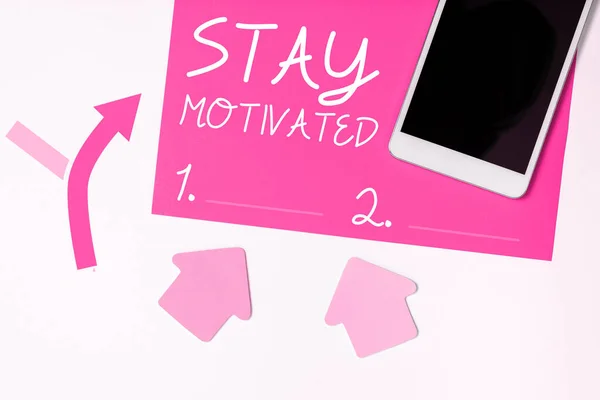 Sign Displaying Stay Motivated Internet Concept Reward Yourself Every Time — Stock Photo, Image