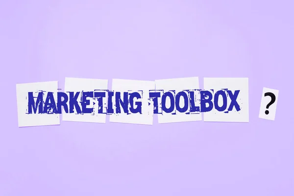 Inspiración Mostrando Signo Marketing Toolbox Word Means Promoción Producto Servicios —  Fotos de Stock