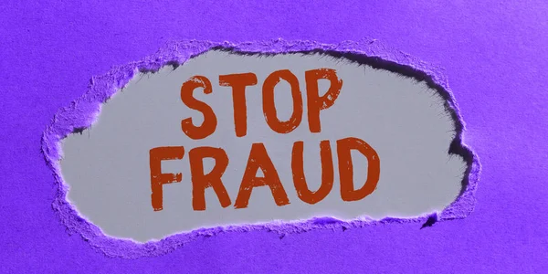 Tanda Teks Yang Menunjukkan Stop Fraud Kampanye Konsep Internet Menganjurkan — Stok Foto