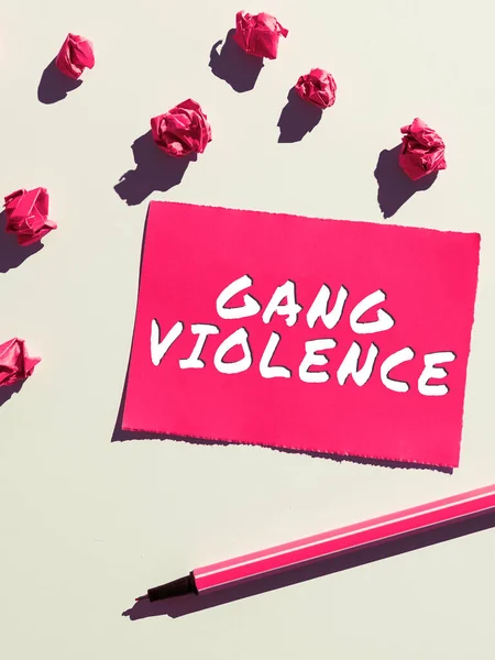 Mão Escrita Sinal Gang Violência Palavra Escrito Sobre Violação Das — Fotografia de Stock