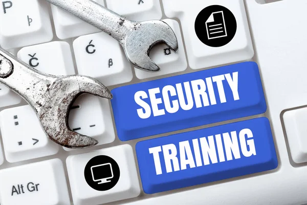 Tekst Pokazujący Inspirację Szkolenia Zakresu Bezpieczeństwa Podejście Biznesowe Zapewniające Użytkownikom — Zdjęcie stockowe