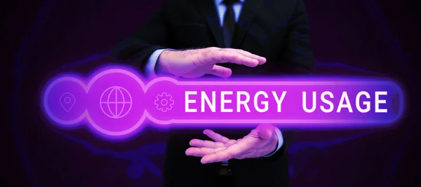 Segno Che Visualizza Uso Energia Parola Scritta Sulla Quantità Energia — Foto Stock
