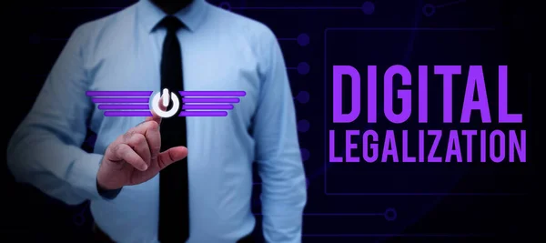 Escrita Exibindo Texto Legalização Digital Vitrine Negócios Acompanhada Tecnologia Por — Fotografia de Stock