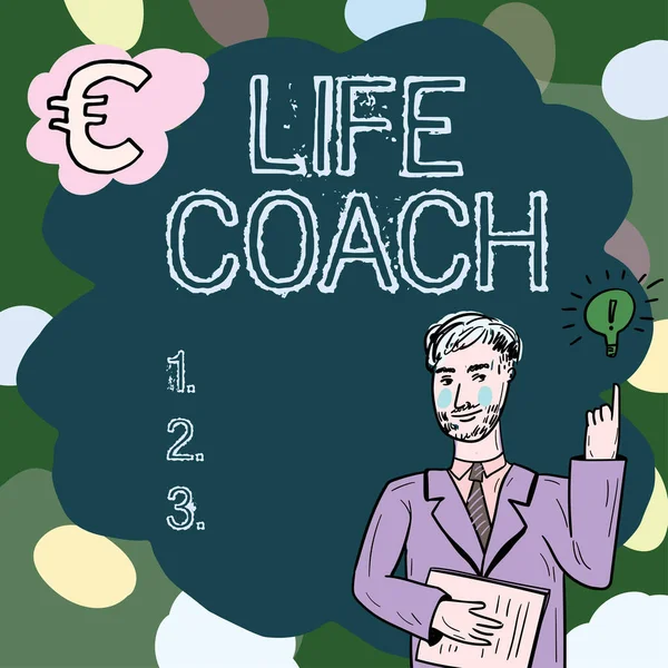 Conceptual display Life Coach, Business concept A person who advices clients how to solve their problems or goals