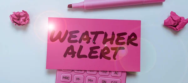 Handskrift Text Väder Alert Word Skrivet Brådskande Varning Tillståndet Atmosfären — Stockfoto