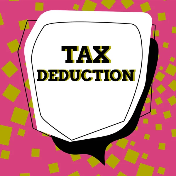 Inspiration Showing Sign Tax Deduction Word Amount Subtracted Income Calculating — Stock Photo, Image