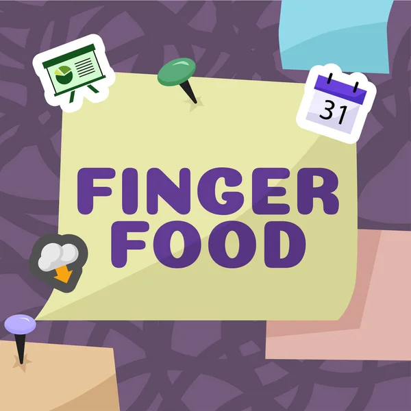 Tampilan Konseptual Finger Food Word Products Digestives Held Fingers Eat — Stok Foto