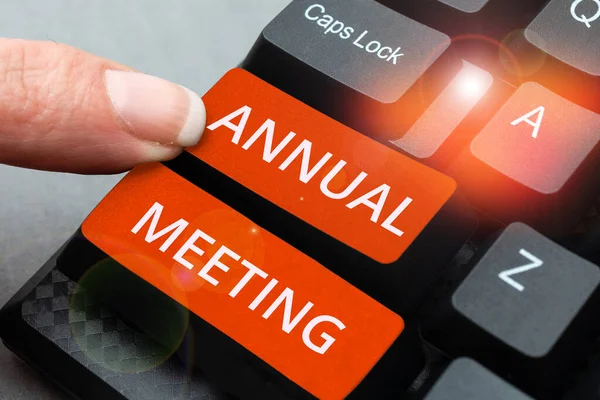 Inspiratie Met Uithangbord Annual Meeting Business Approach Jaarlijkse Bijeenkomst Van — Stockfoto